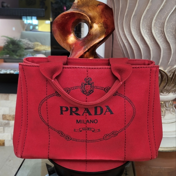 PRADA Canapa Small Red Logo Tote - Picture 2 of 16
